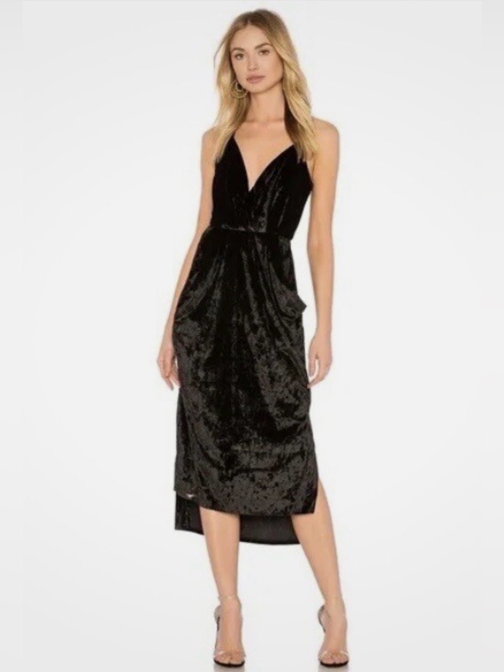 BCBGeneration Black Velvet Midi Dress XS Strappy Open Back